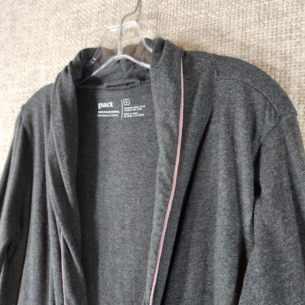 PACT Organic Cotton Wrap Robe Womens Medium Gray Stretch Pockets Comfy - Picture 2 of 11